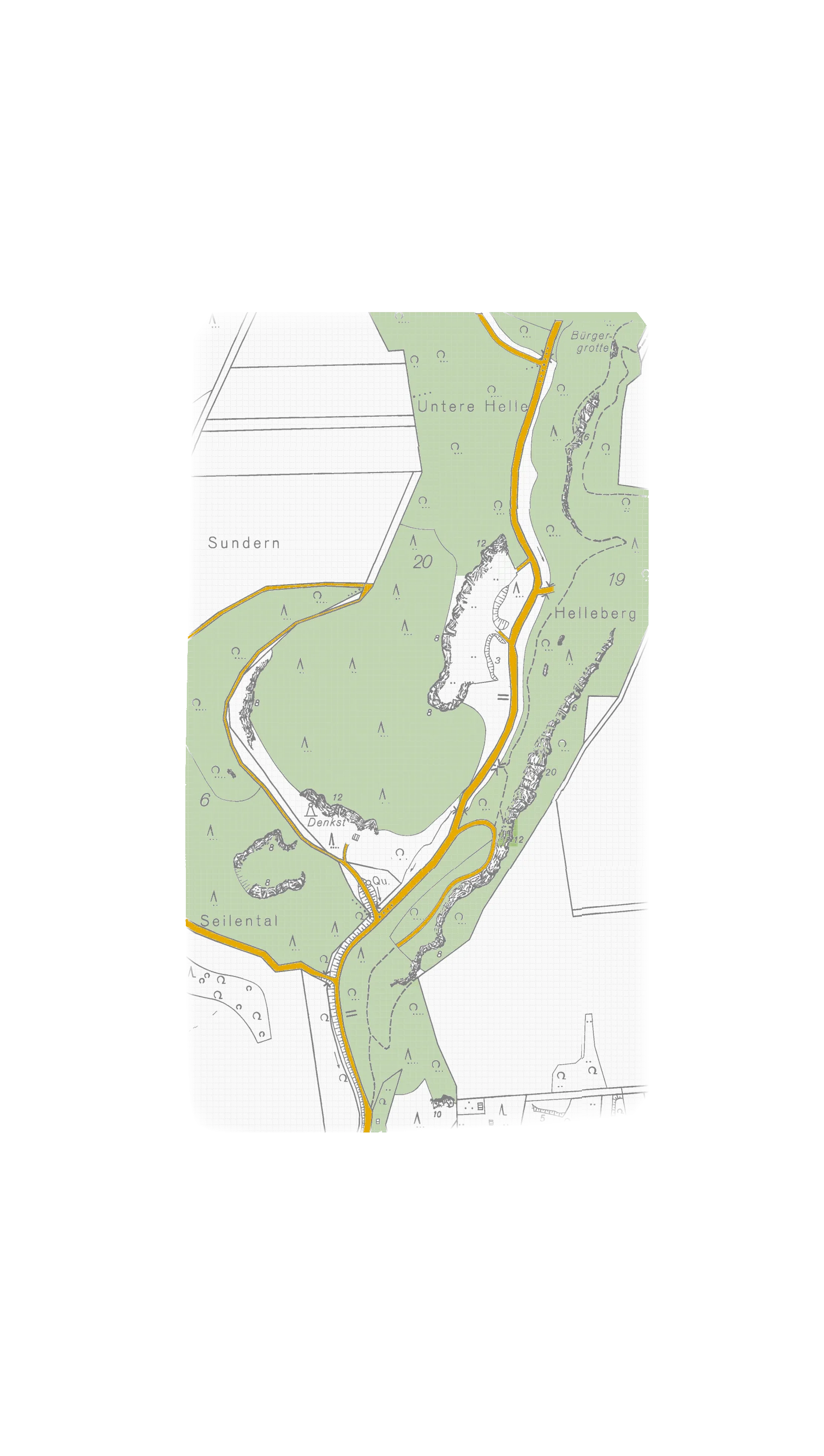 Karten des Helletals mit Felsen | © open street map